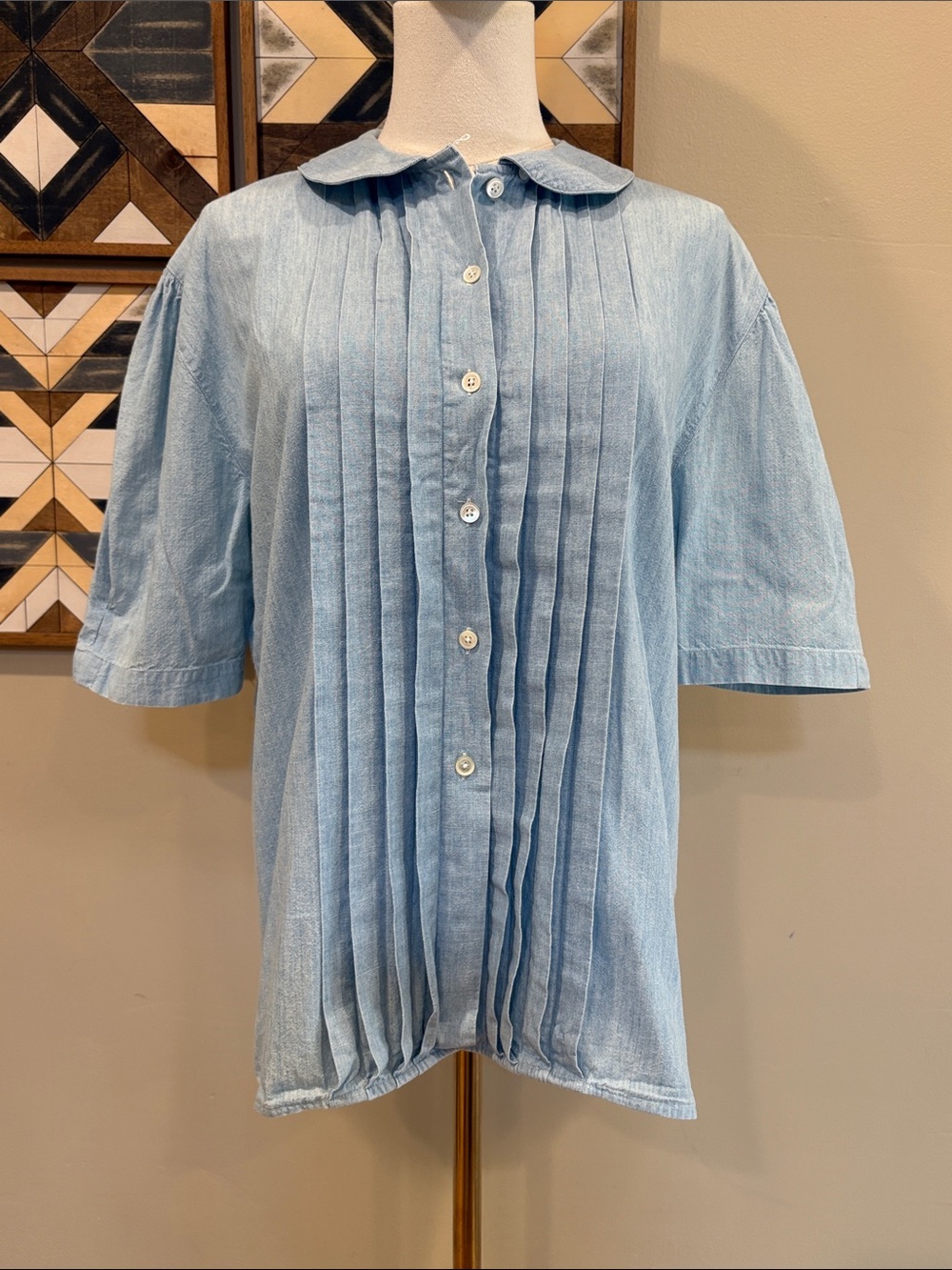 Vintage Ralph Lauren Blue Label Cotton Pleated Denim Button-Down Blouse size 8 - Picture 6 of 13